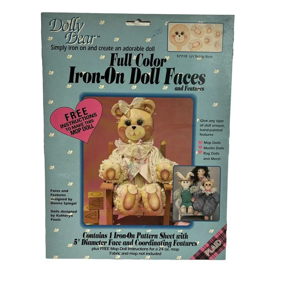 Dolly Dear Full‎ Color Iron On Doll Faces 57710 Li'l Teddy Bear NOS